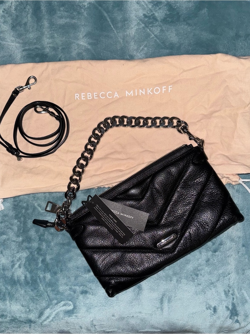 Rebecca Minkoff Black Quilted Pebbled Leather Chain Crossbody